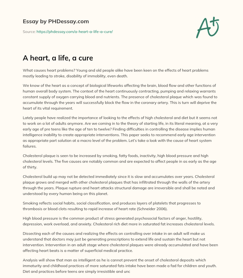 A heart, a life, a cure essay