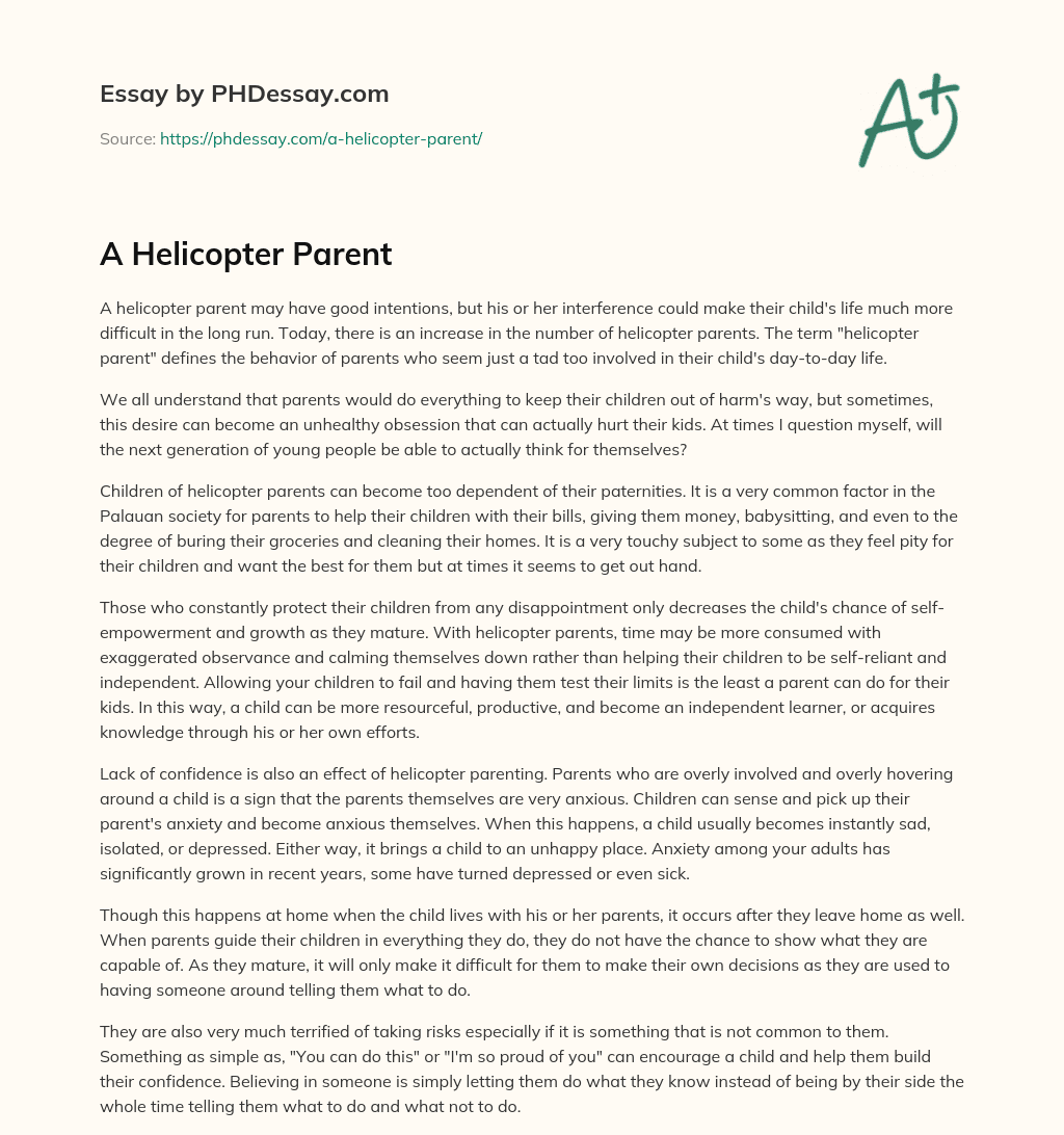 A Helicopter Parent essay