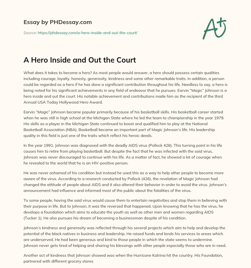 A Hero Inside and Out the Court essay