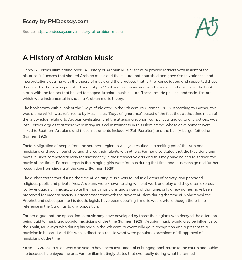 A History of Arabian Music essay