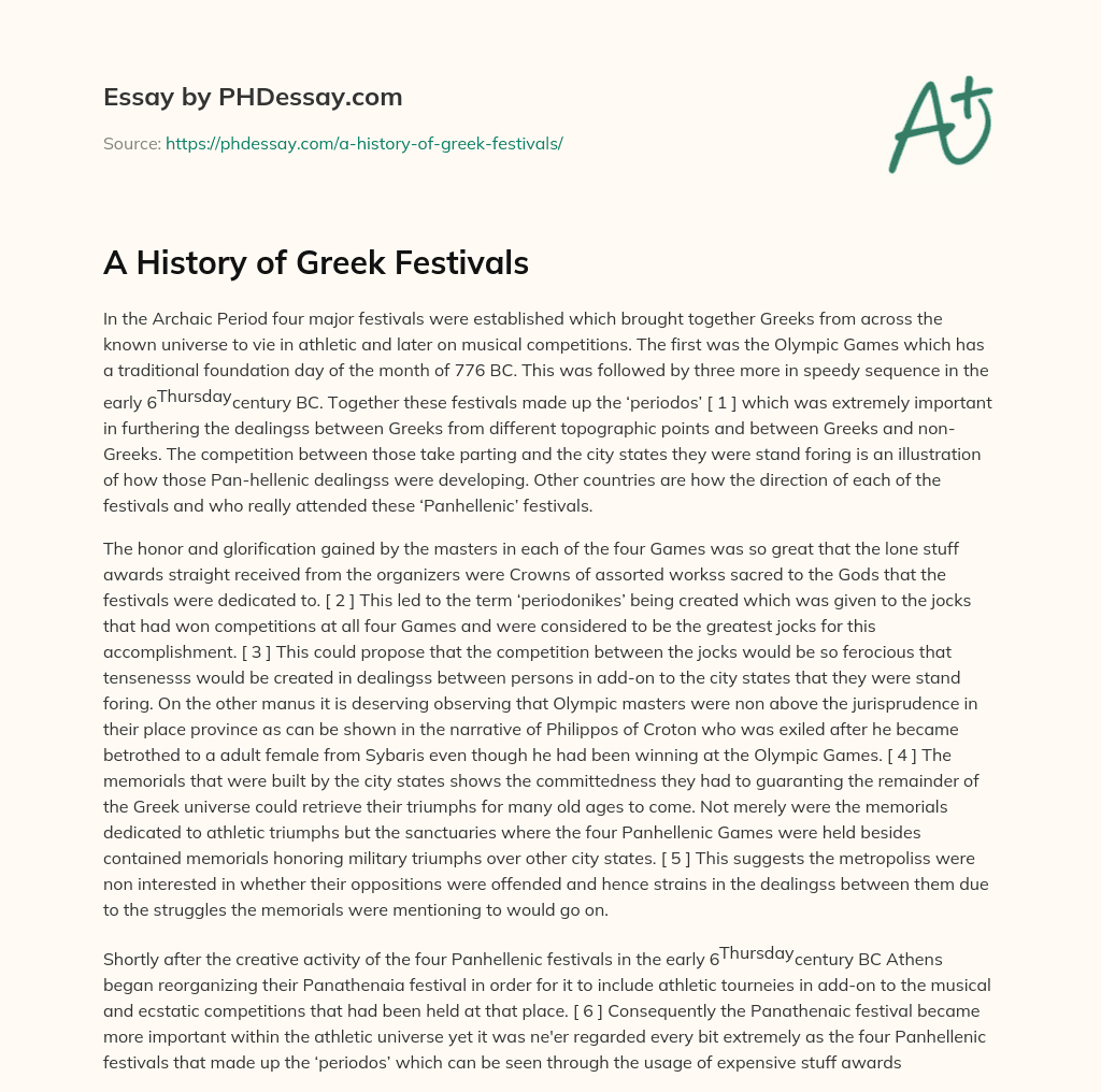 A History of Greek Festivals essay