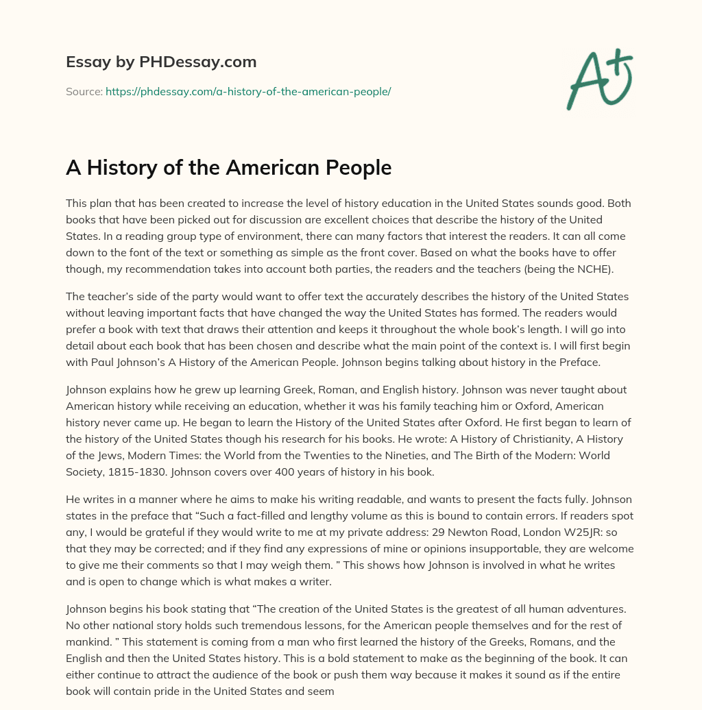A History of the American People essay