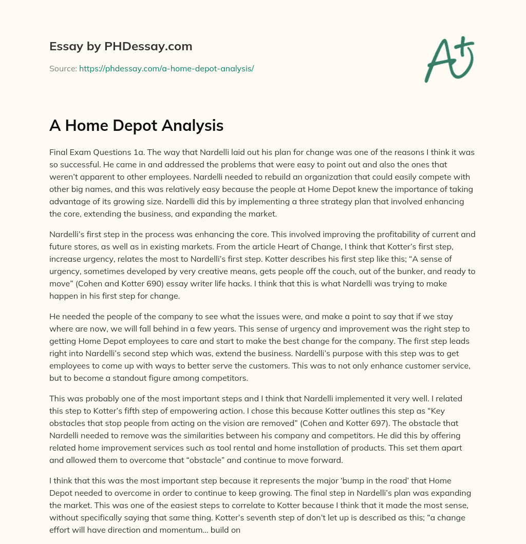 A Home Depot Analysis essay