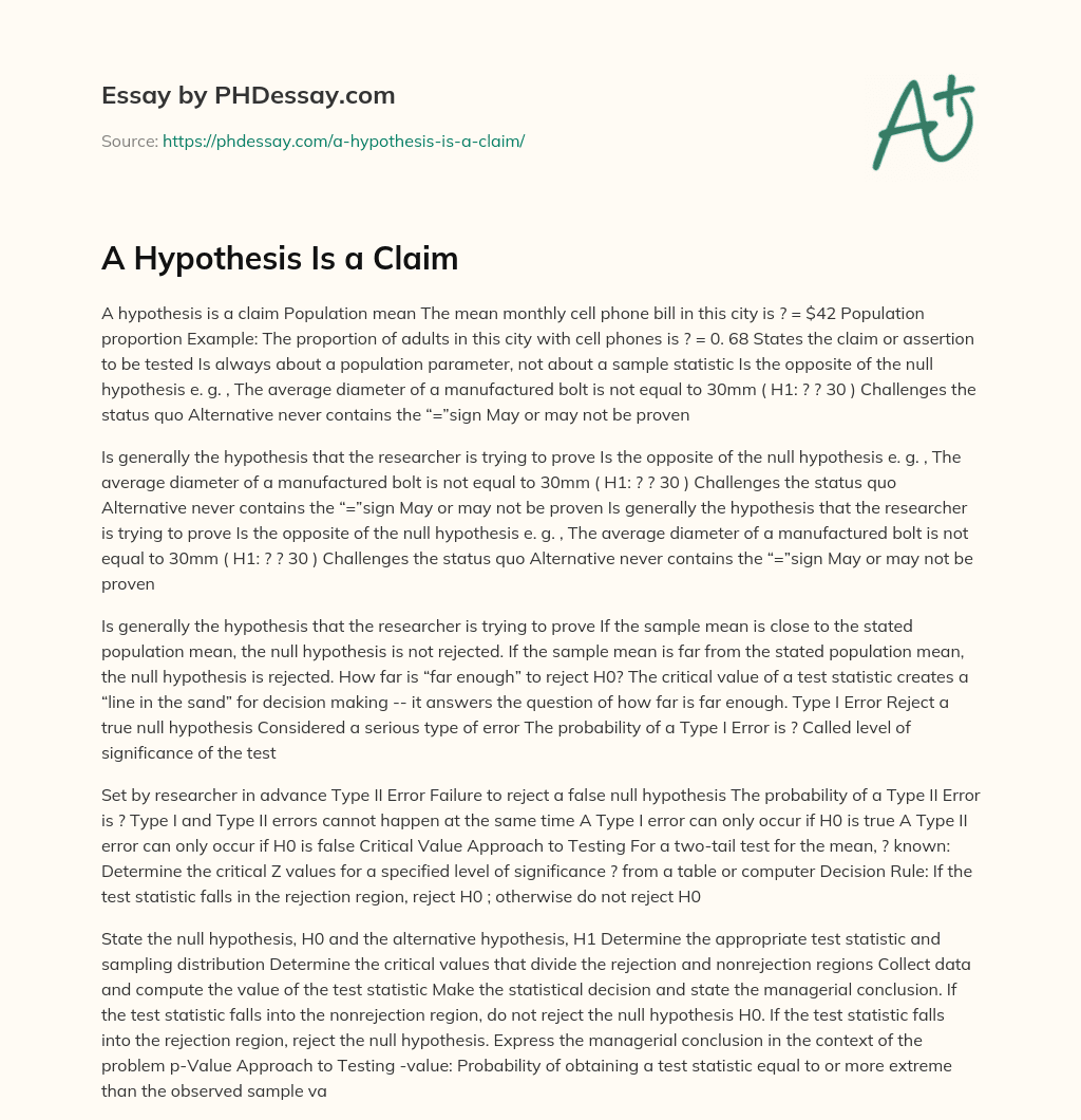 A Hypothesis Is a Claim essay