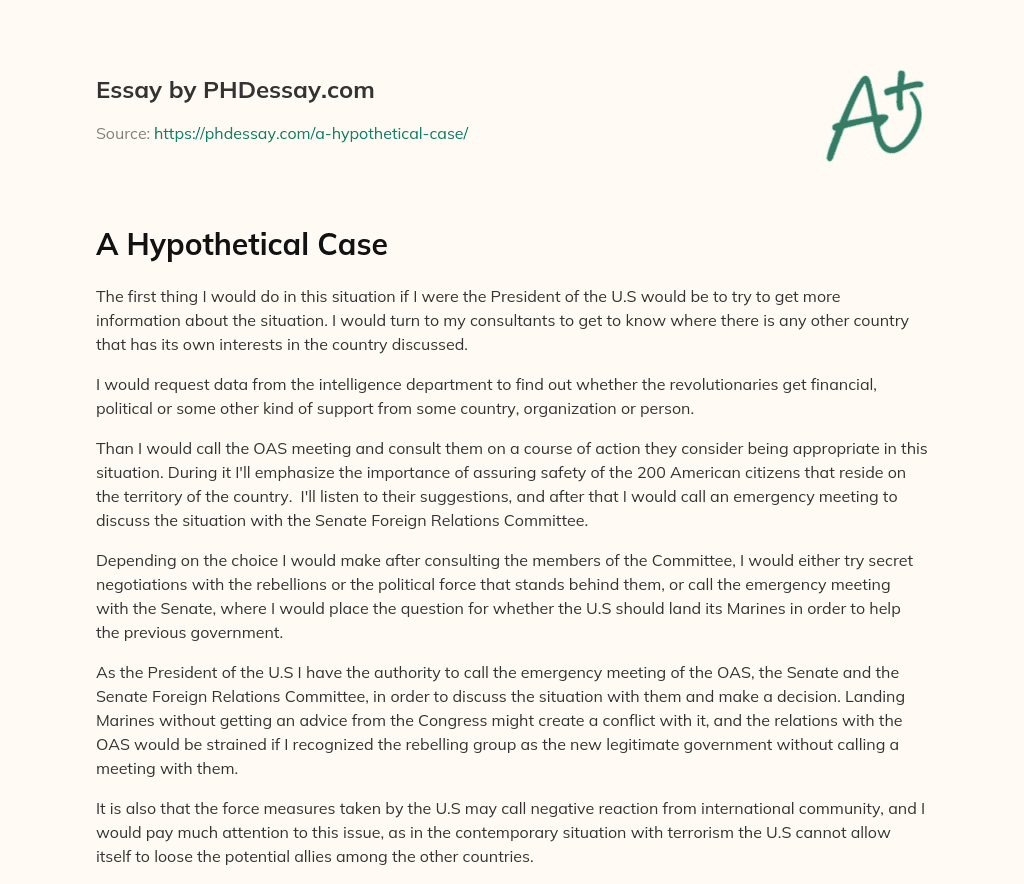 A Hypothetical Case essay
