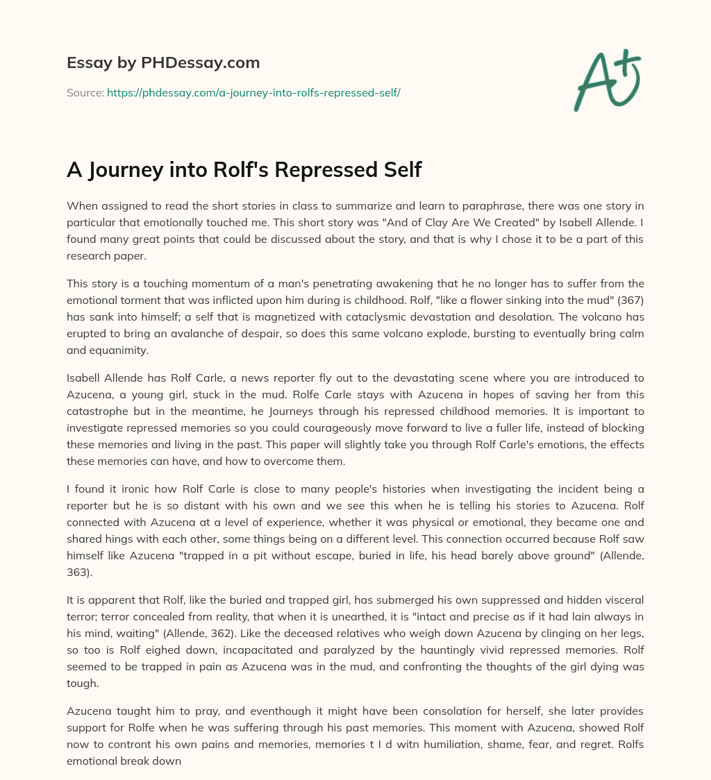 A Journey into Rolf’s Repressed Self essay