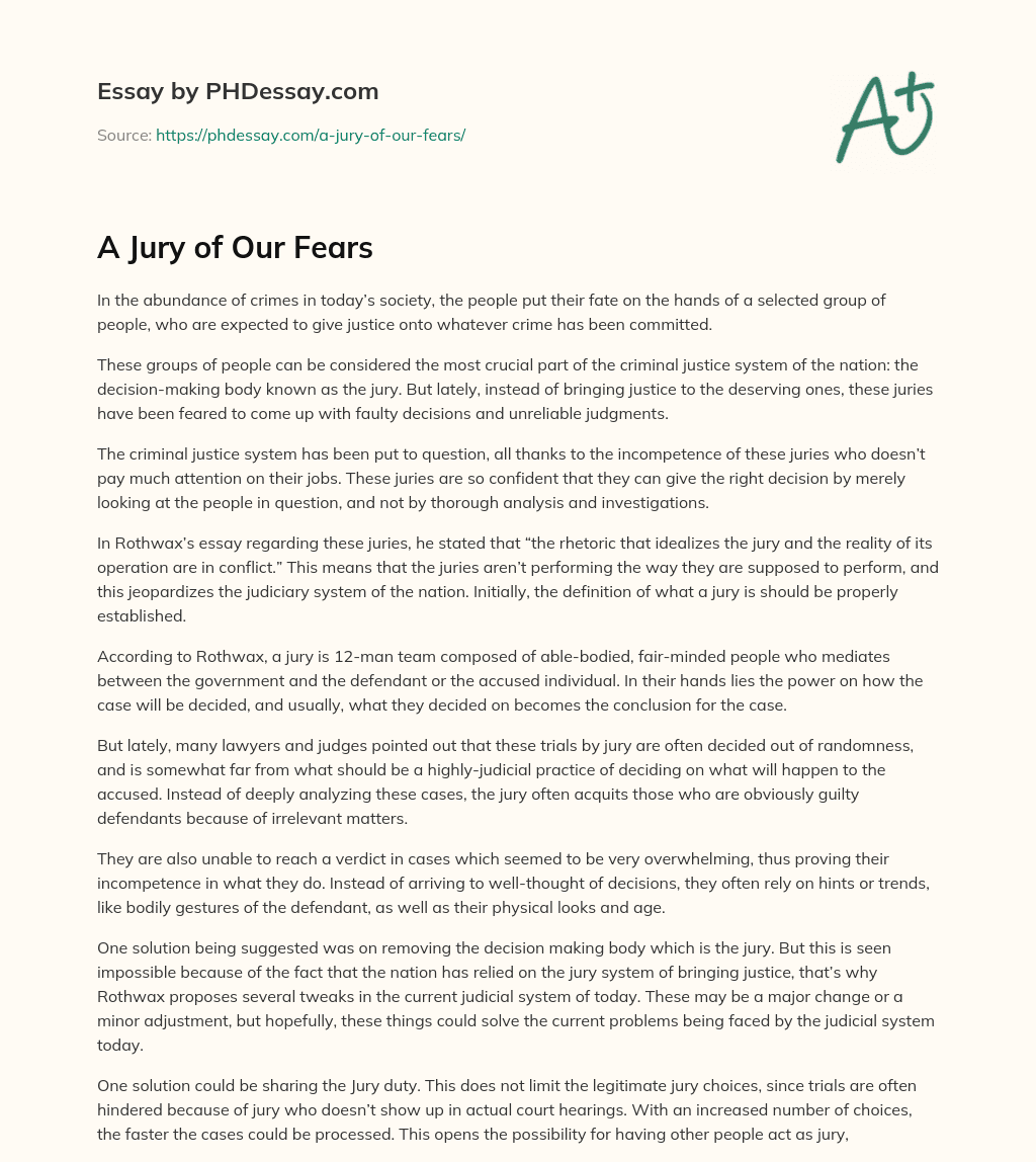 A Jury of Our Fears essay