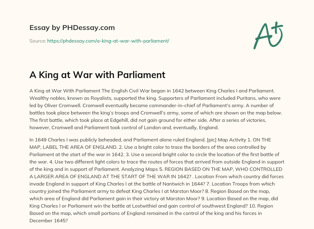A King at War with Parliament essay