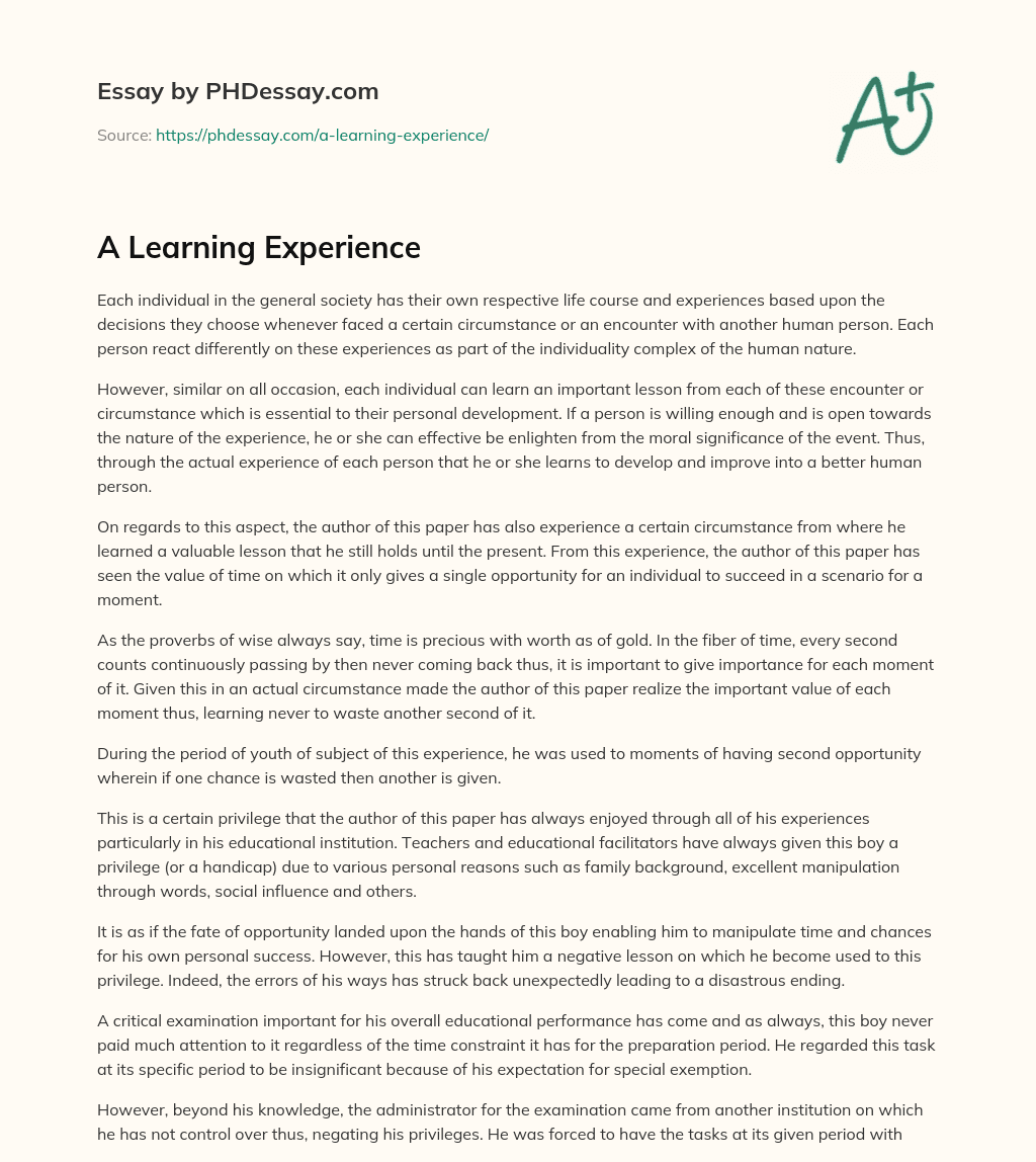 A Learning Experience essay