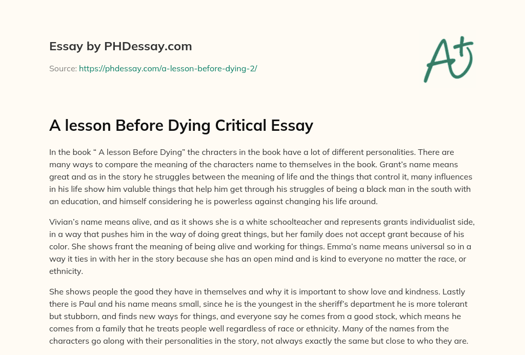 A lesson Before Dying Critical Essay essay