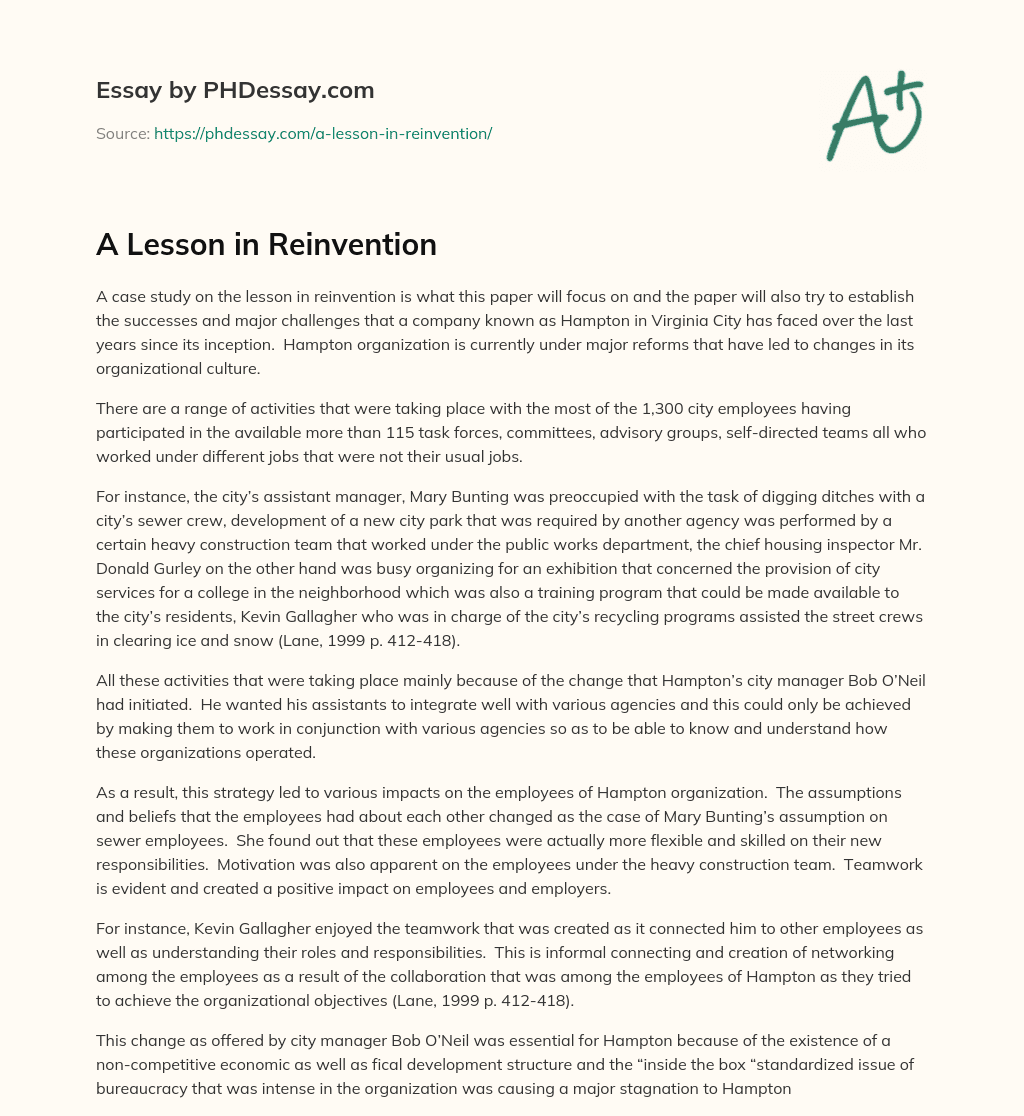 A Lesson in Reinvention essay