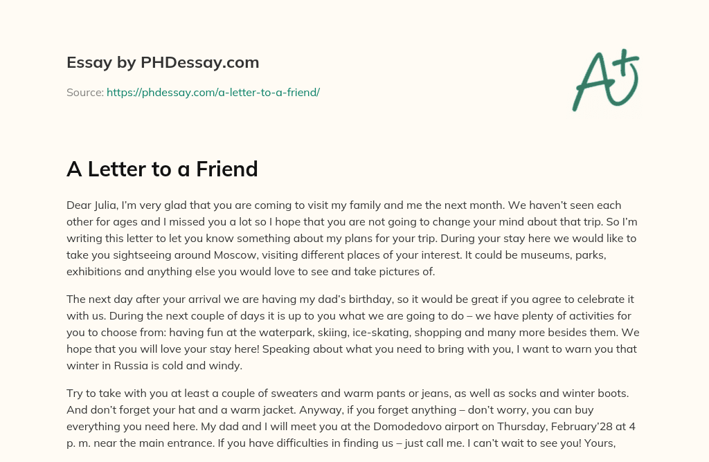 A Letter to a Friend essay