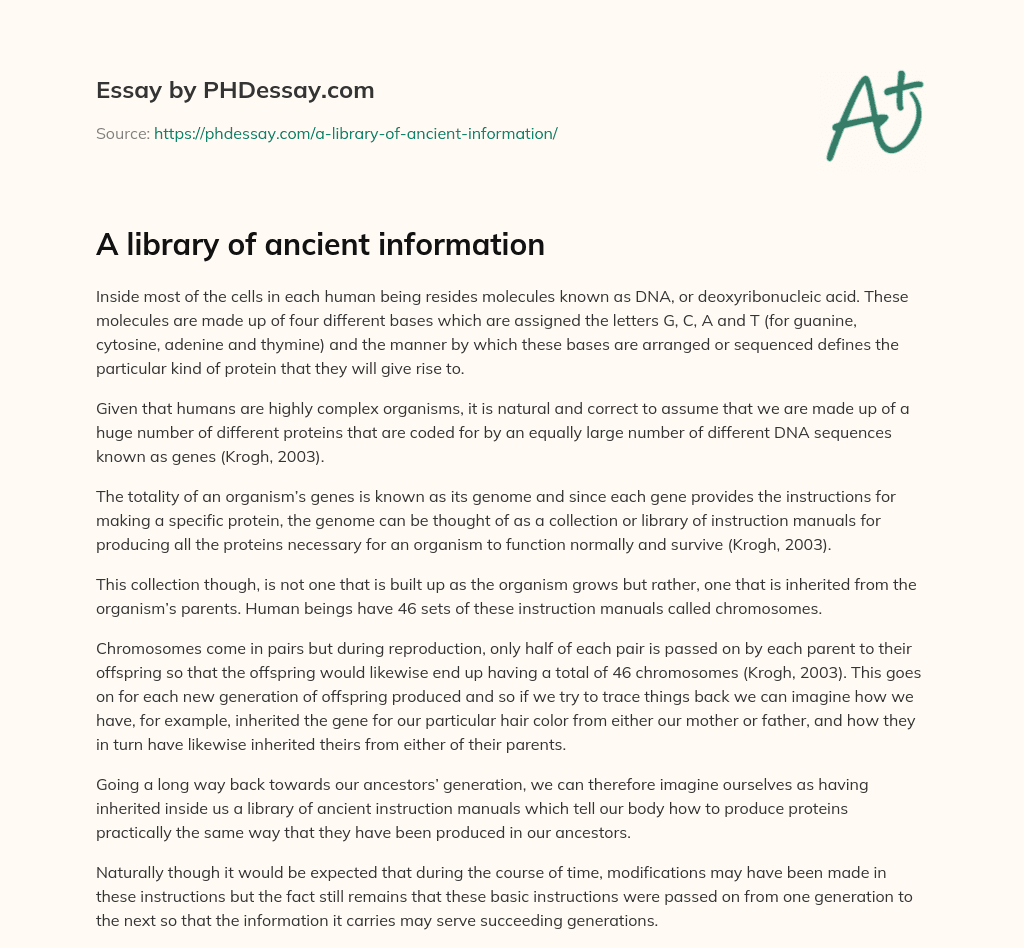 A library of ancient information (400 Words) - PHDessay.com
