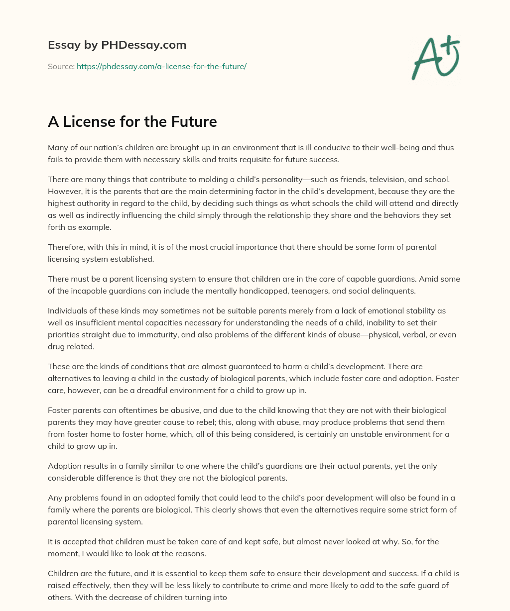 A License for the Future essay