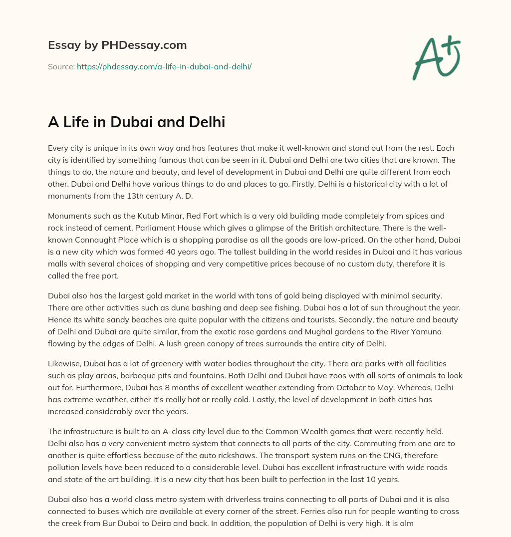 A Life in Dubai and Delhi essay