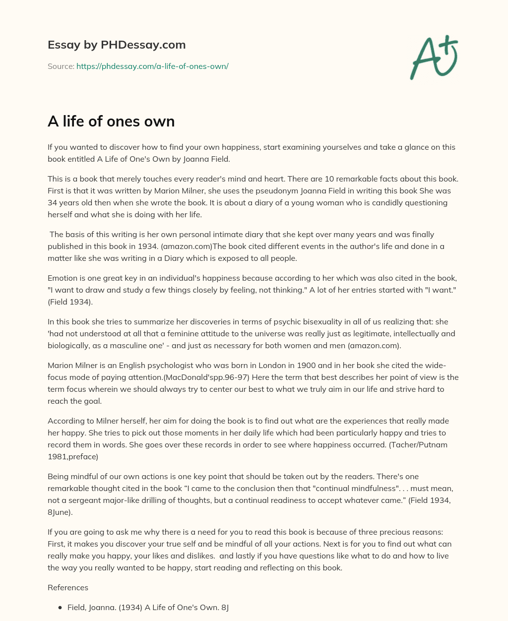 A life of ones own essay