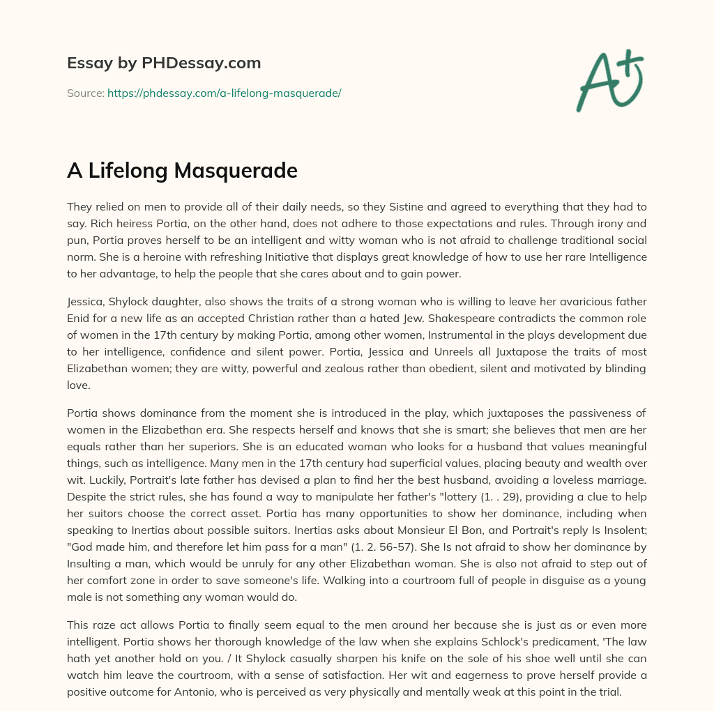 A Lifelong Masquerade essay