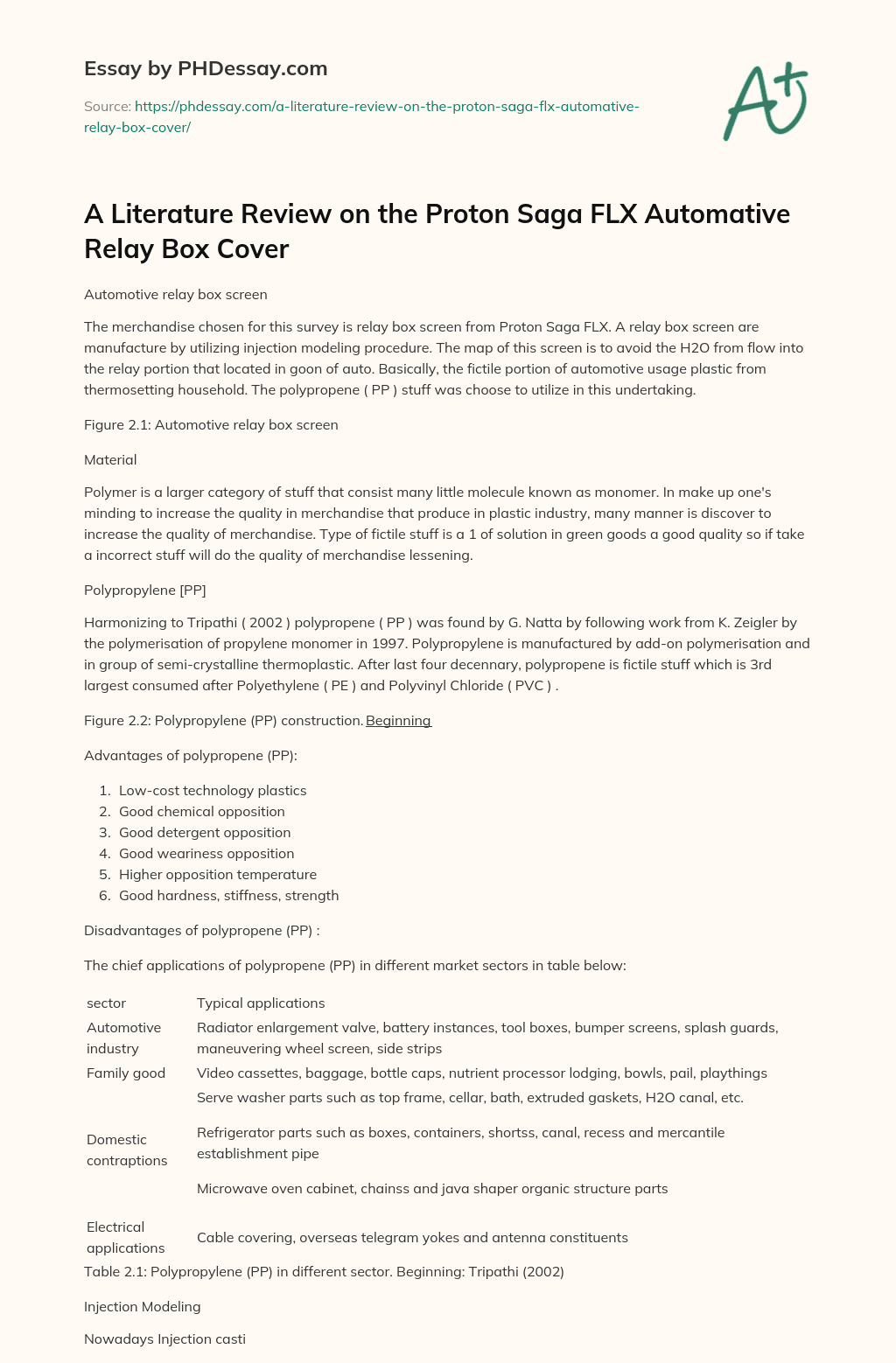 A Literature Review on the Proton Saga FLX Automative Relay Box Cover essay