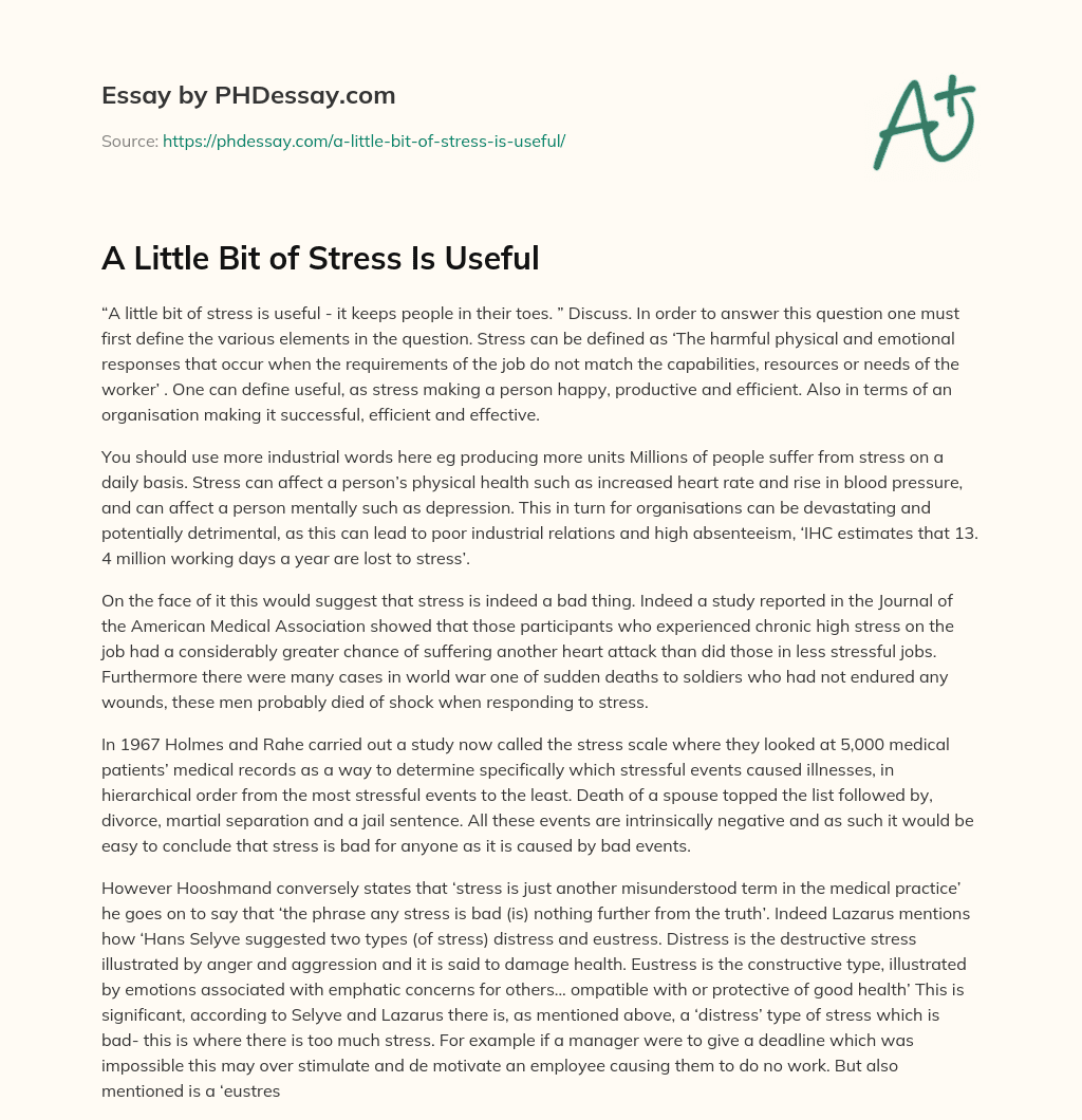 A Little Bit of Stress Is Useful essay