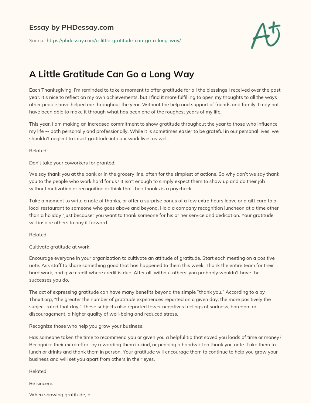 A Little Gratitude Can Go a Long Way essay