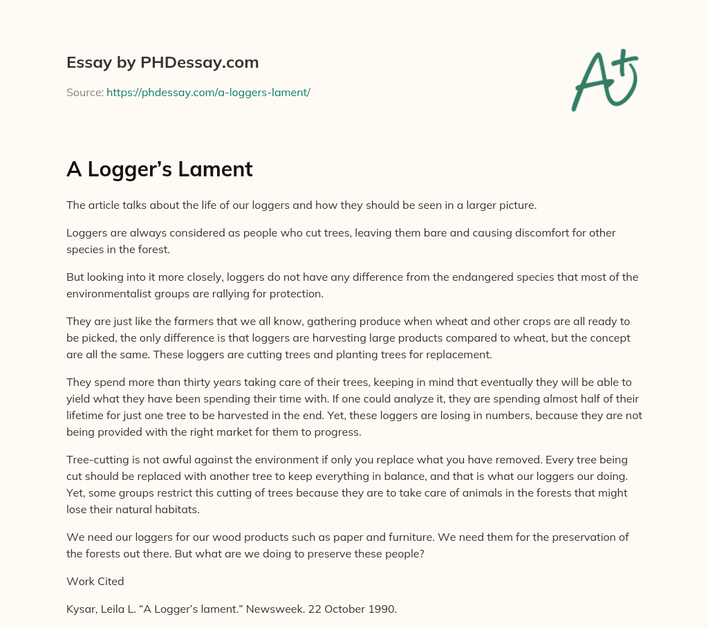 A Logger’s Lament essay