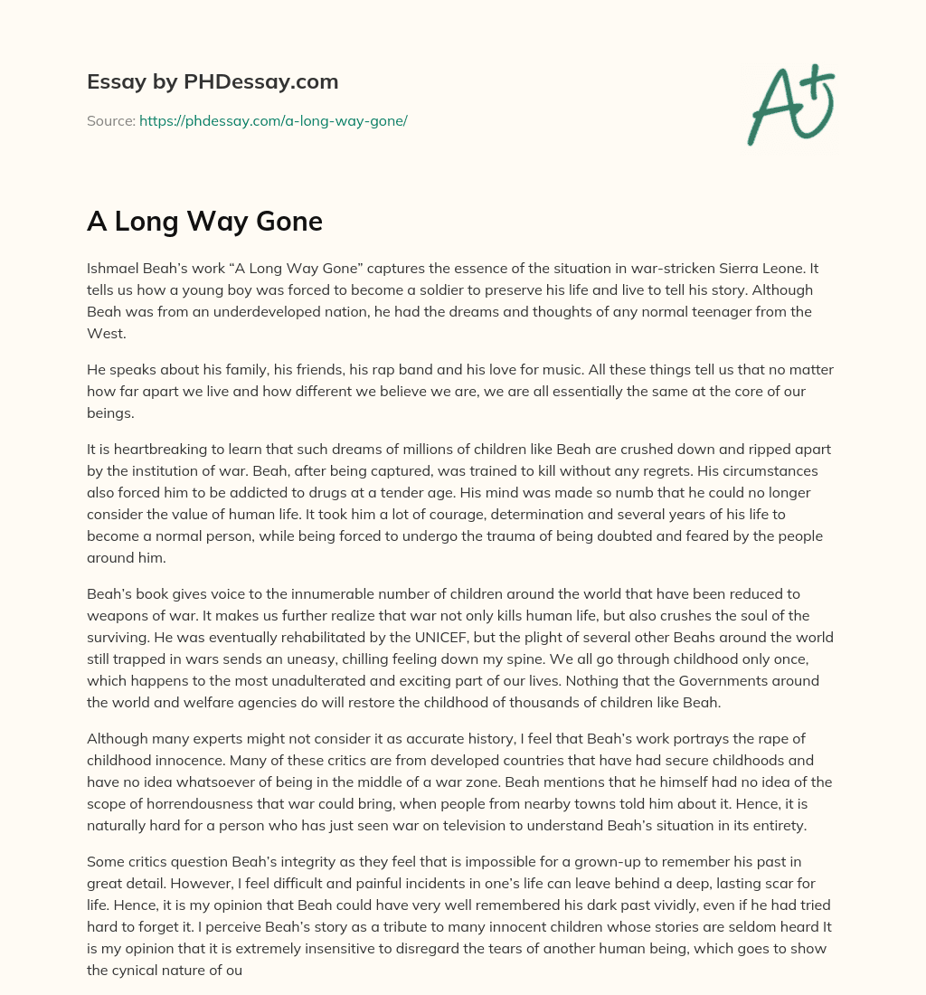 A Long Way Gone essay