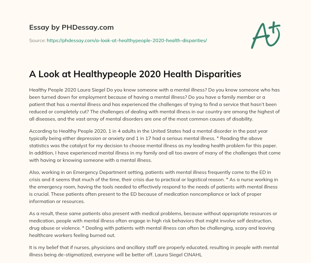 A Look at Healthypeople 2020 Health Disparities essay