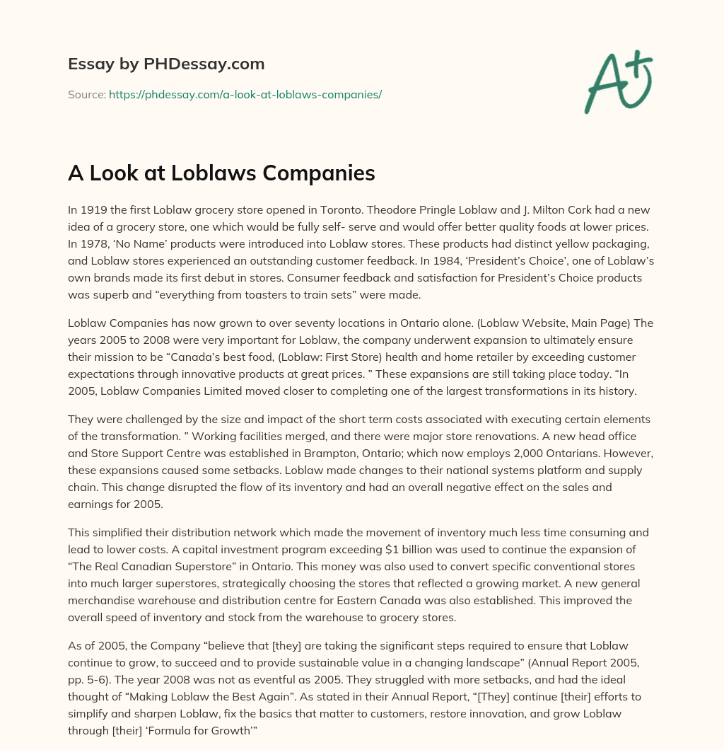A Look at Loblaws Companies essay