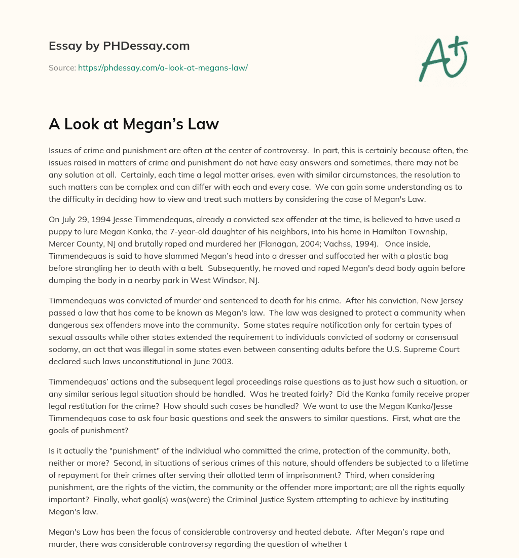 A Look at Megan’s Law essay