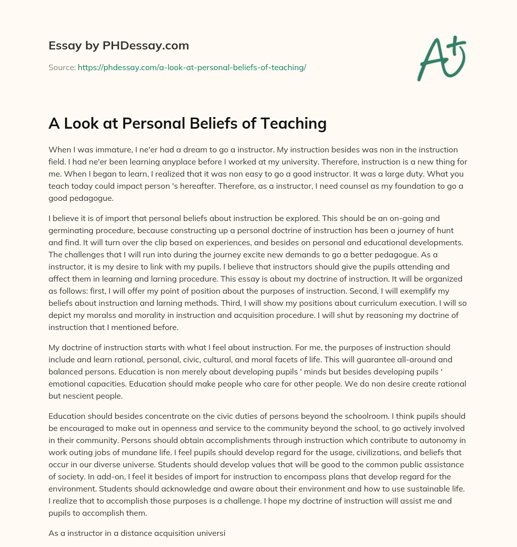 A Look at Personal Beliefs of Teaching essay
