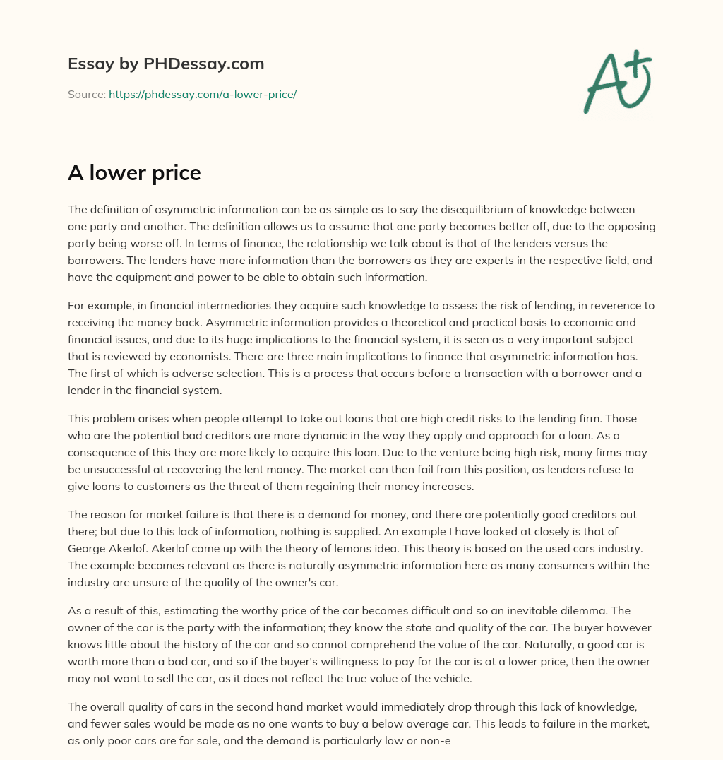 A lower price essay