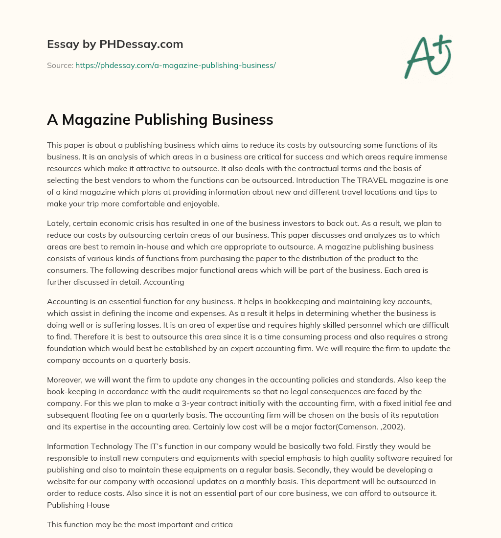 A Magazine Publishing Business essay