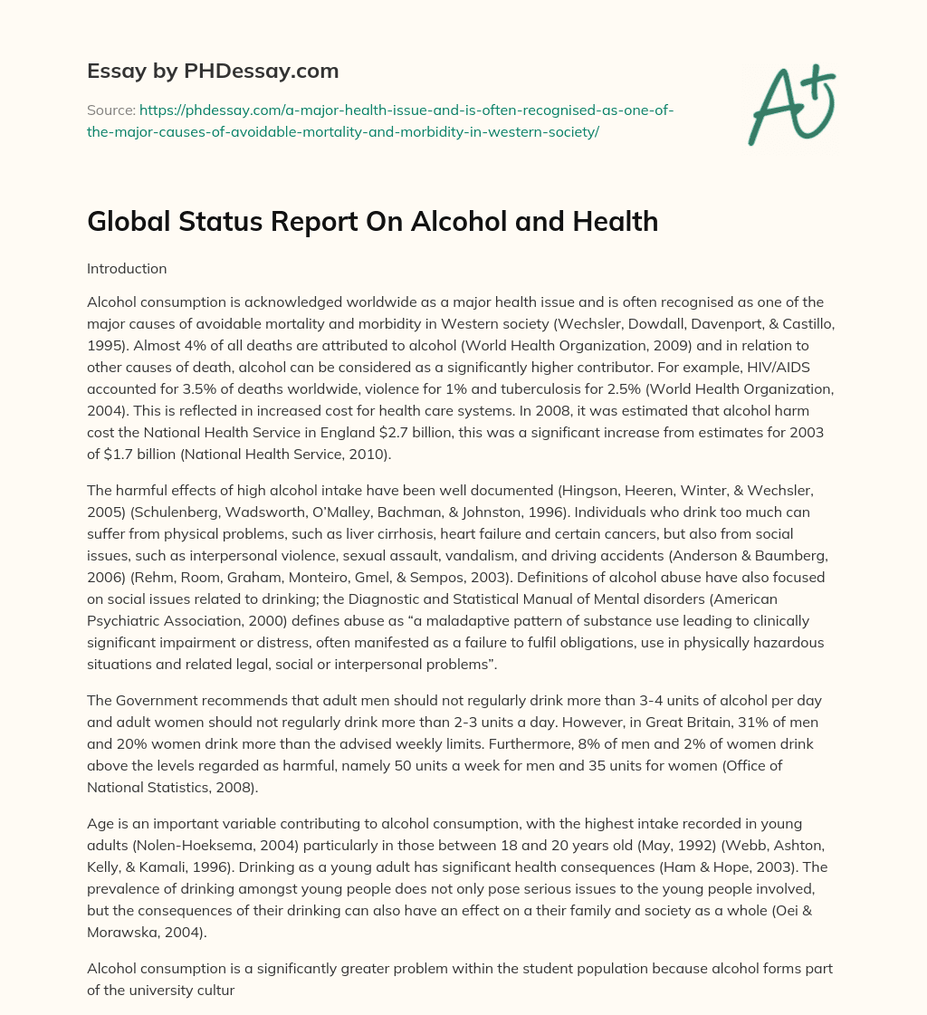 Global Status Report On Alcohol and Health essay