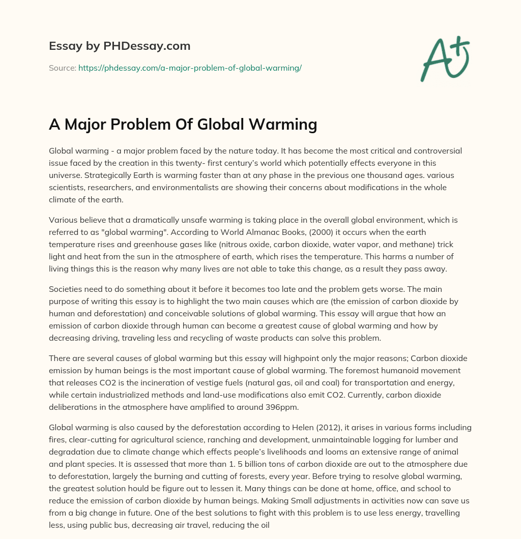 A Major Problem Of Global Warming essay