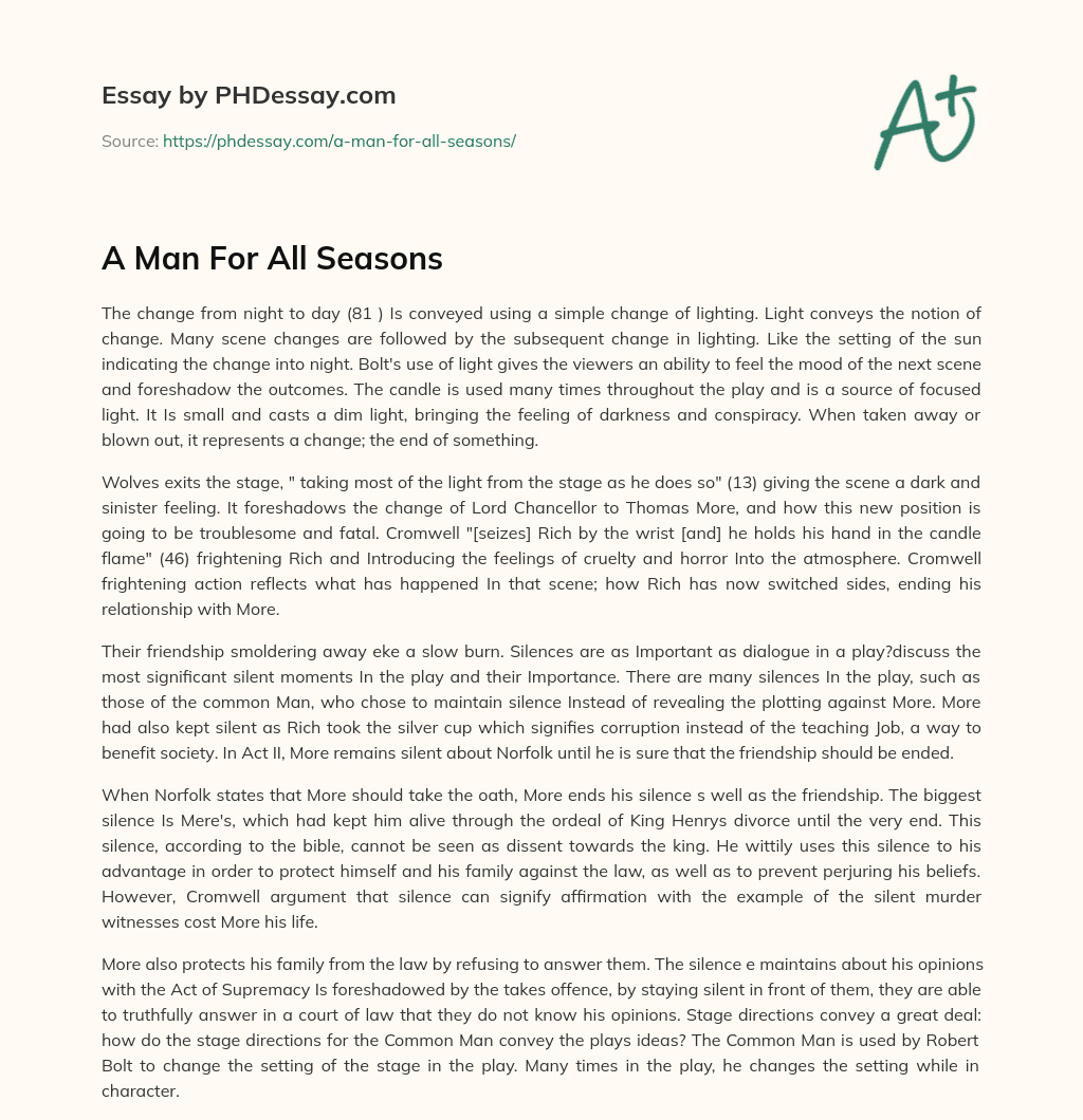 A Man For All Seasons essay