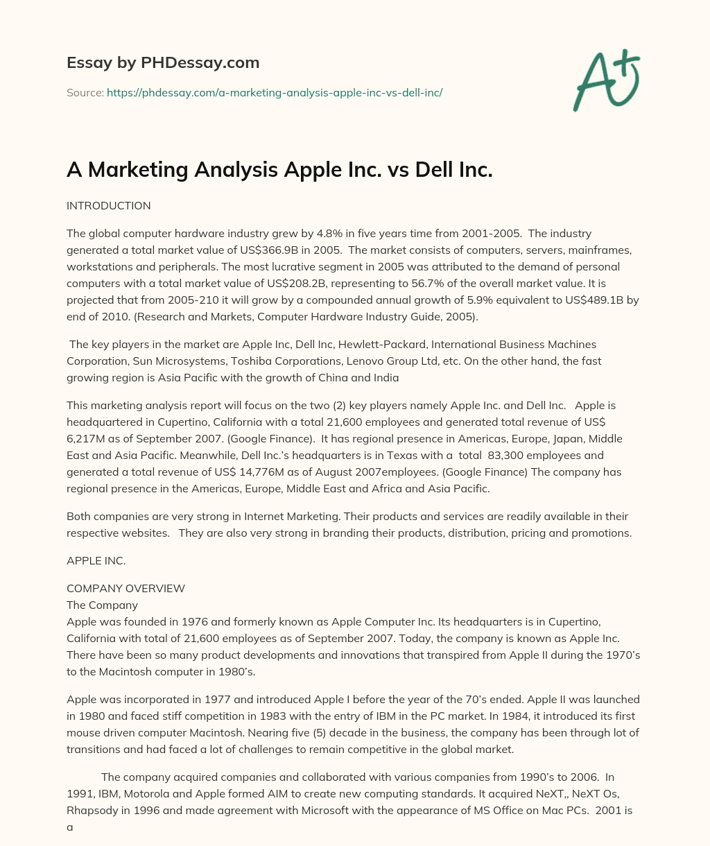 A Marketing Analysis Apple Inc. vs Dell Inc. essay
