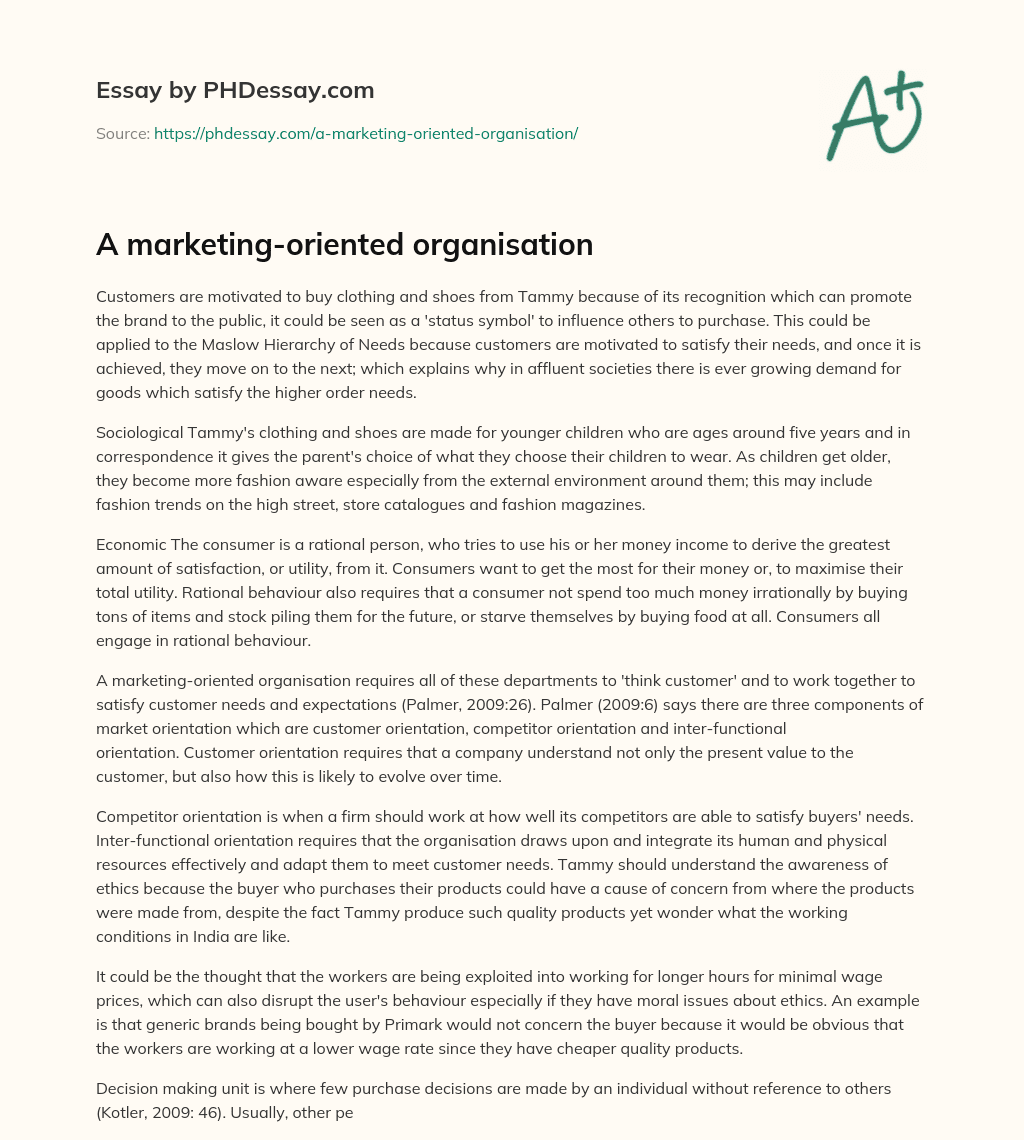 A marketing-oriented organisation essay