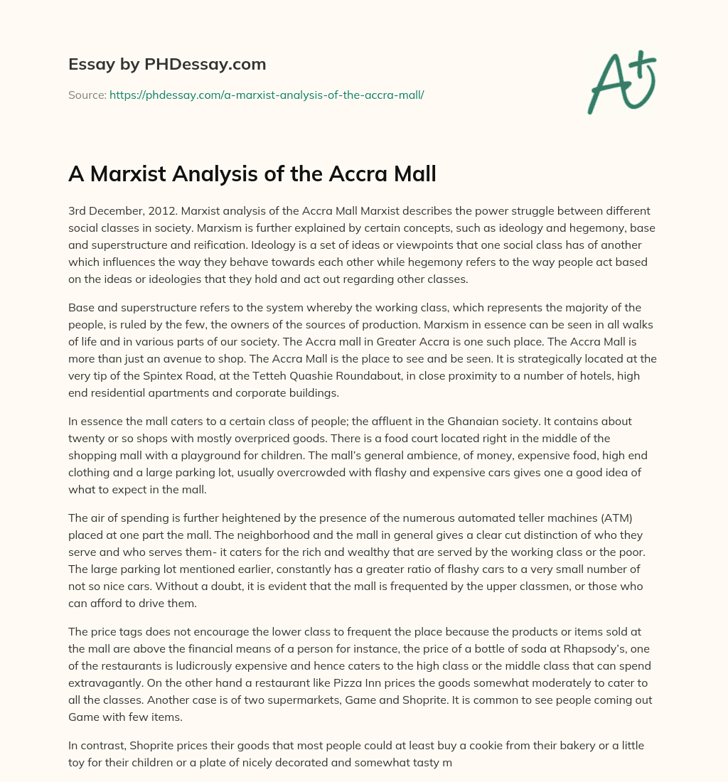 A Marxist Analysis of the Accra Mall essay