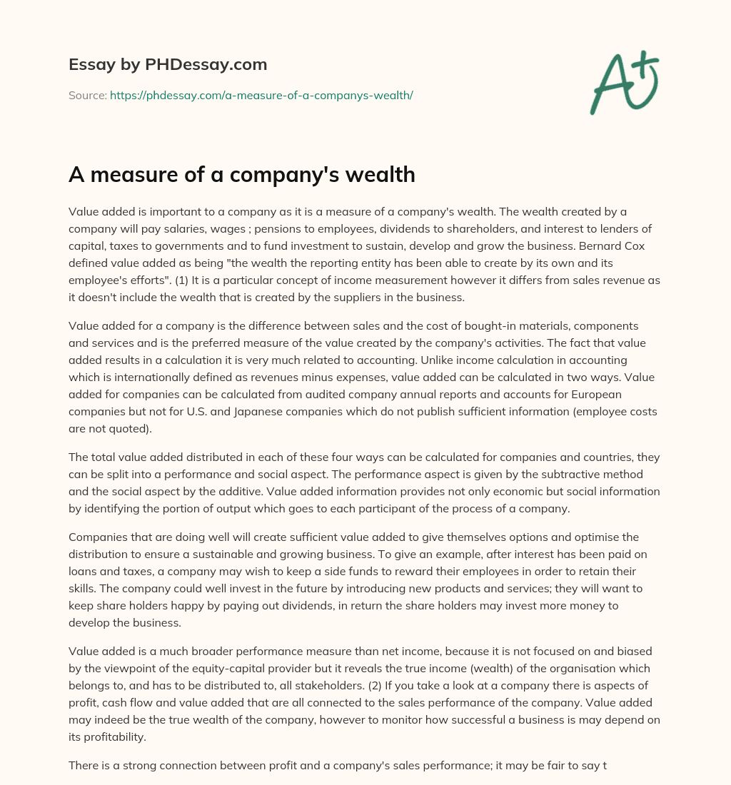 A measure of a company’s wealth essay