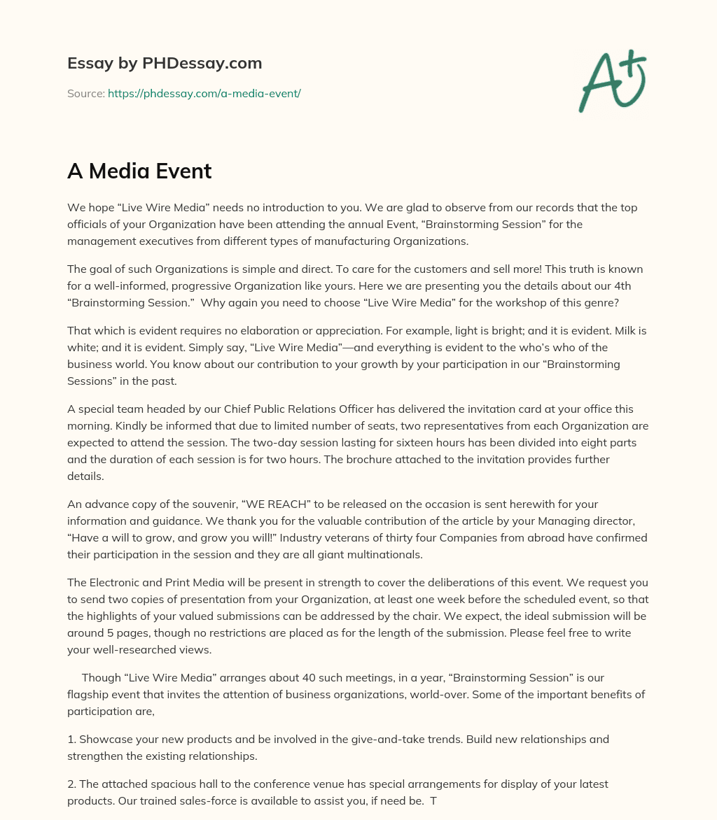 A Media Event essay
