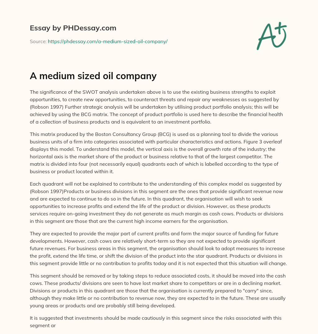 A medium sized oil company essay
