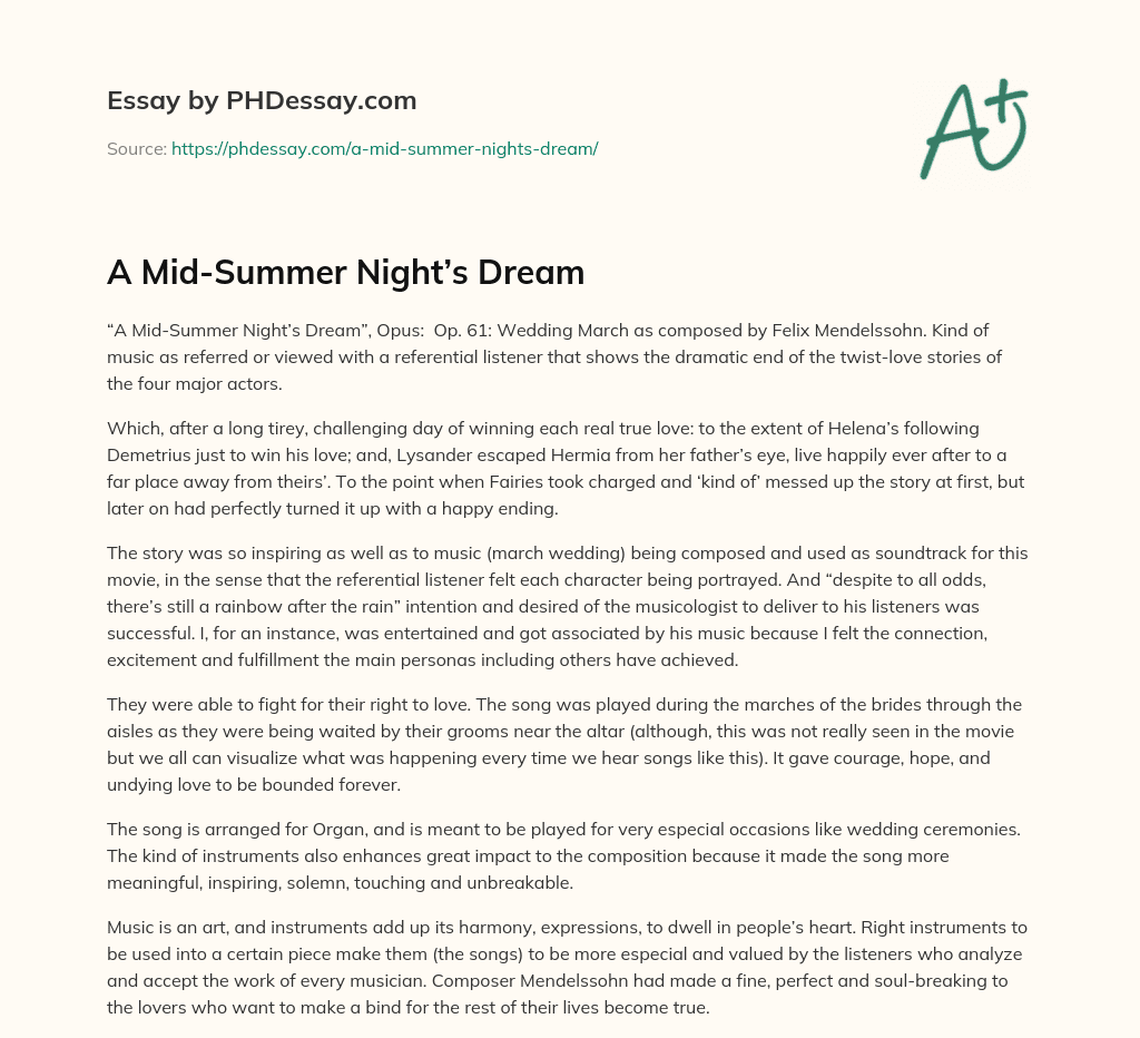 A Mid-Summer Night’s Dream essay