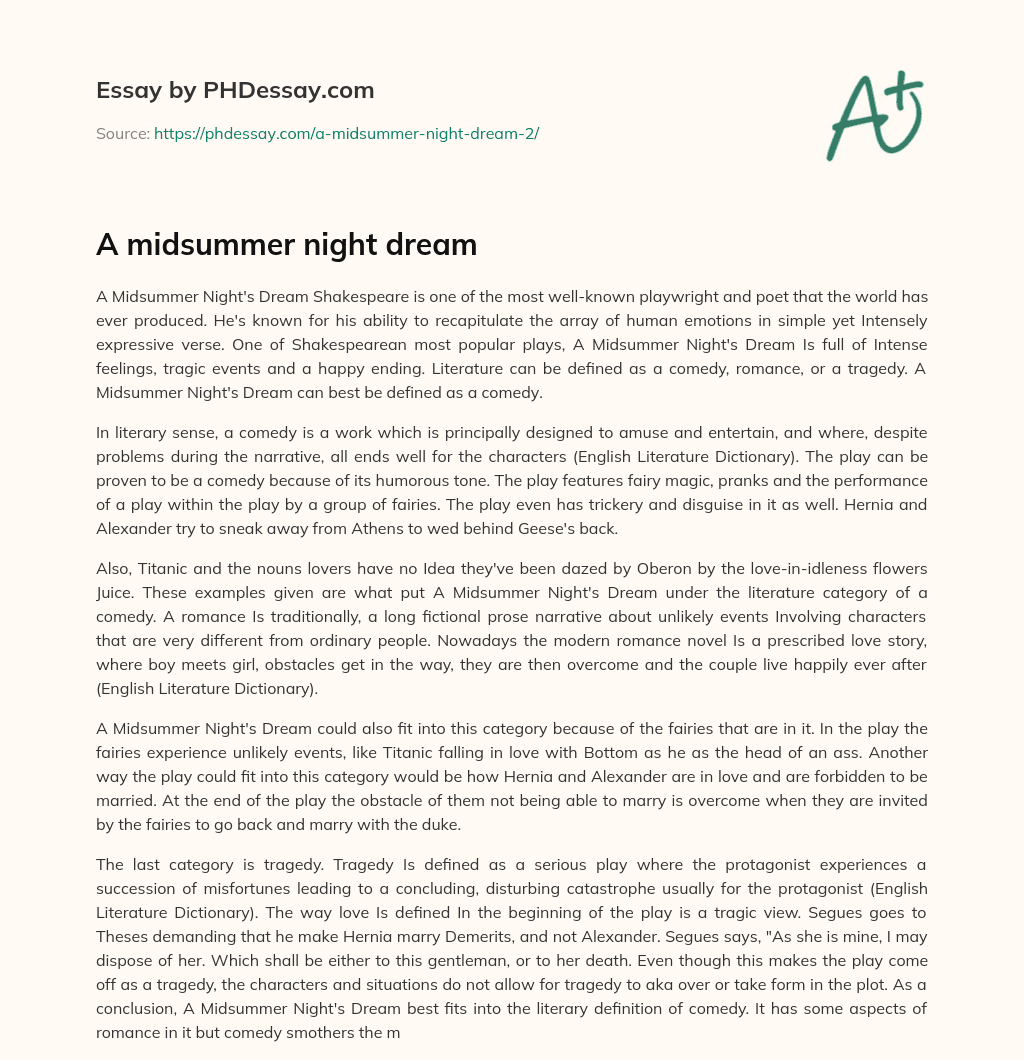essay questions for a midsummer night's dream