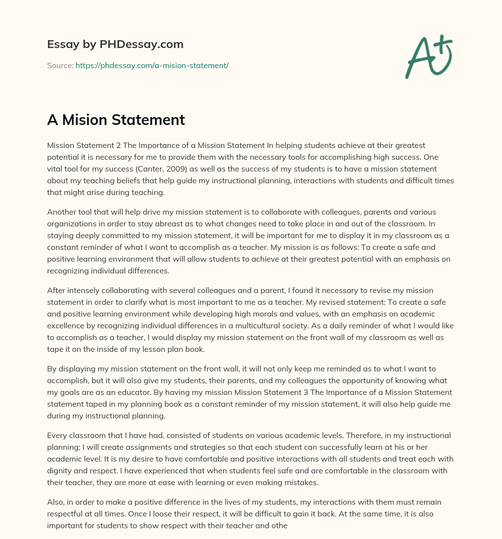 A Mision Statement essay