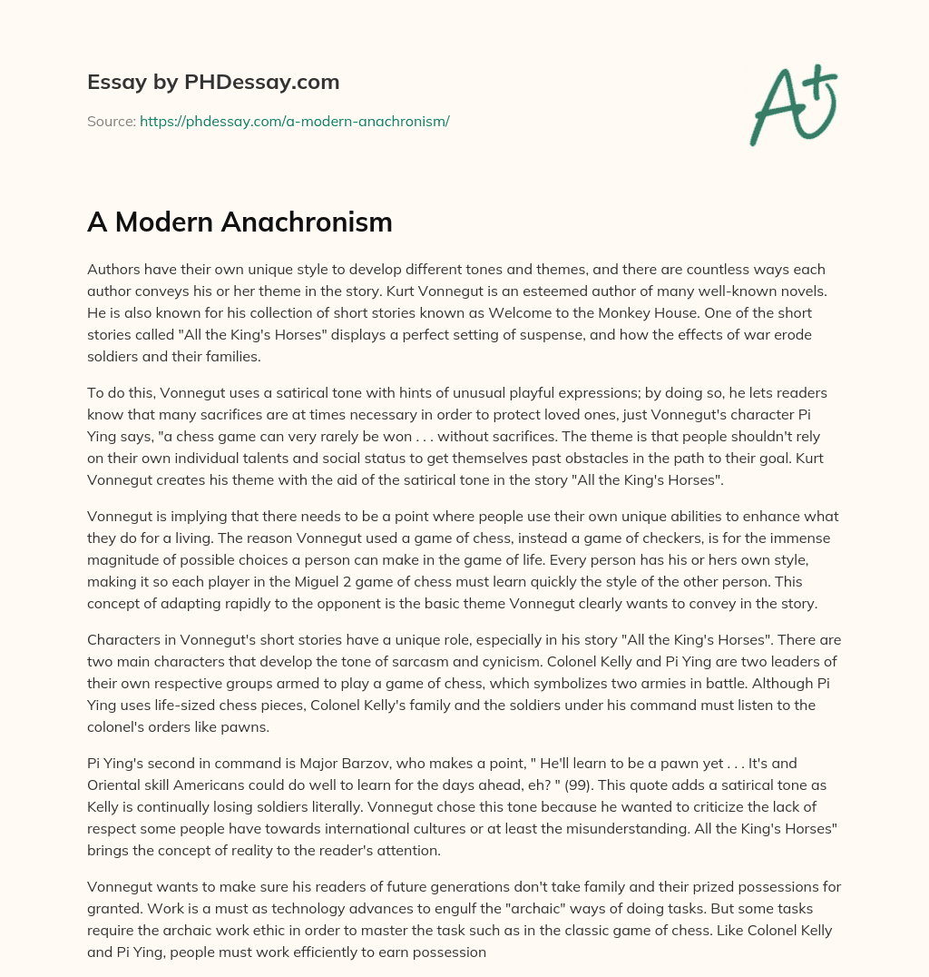 A Modern Anachronism essay