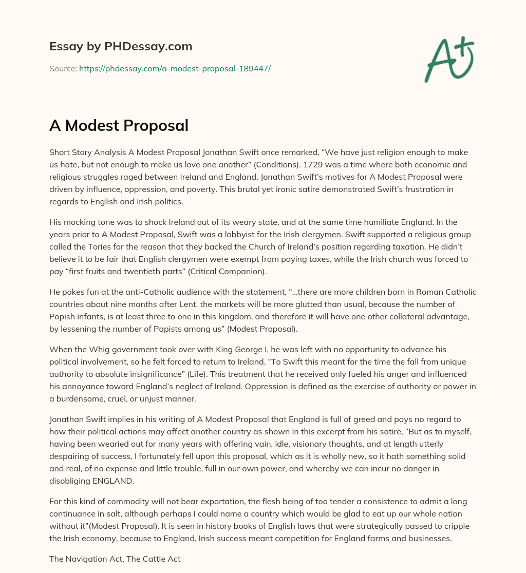 A Modest Proposal essay