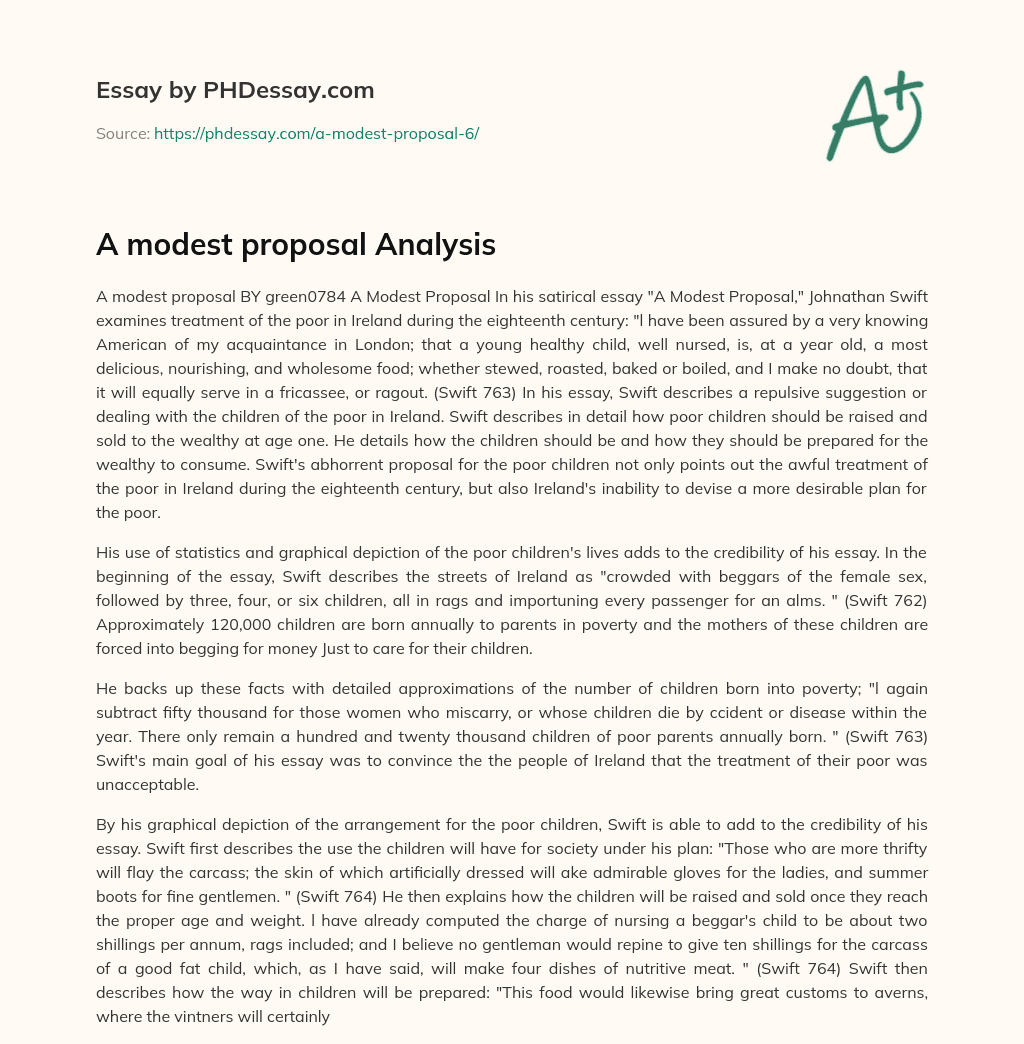 A modest proposal Analysis essay