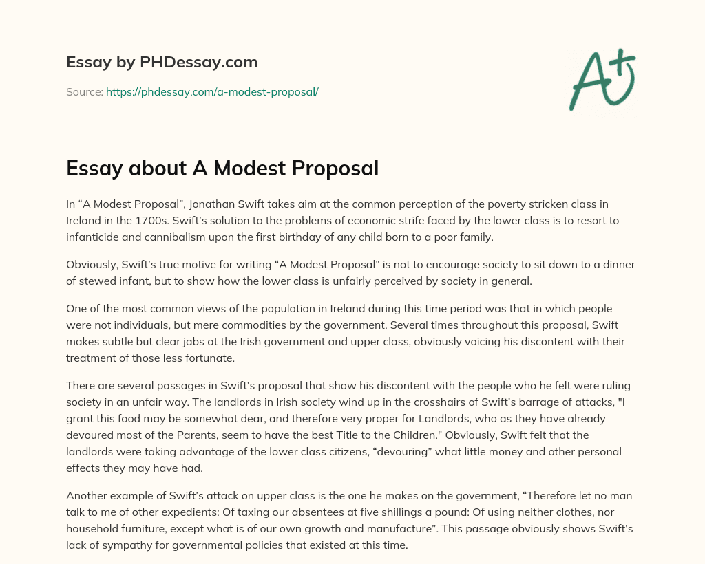 Essay about A Modest Proposal essay