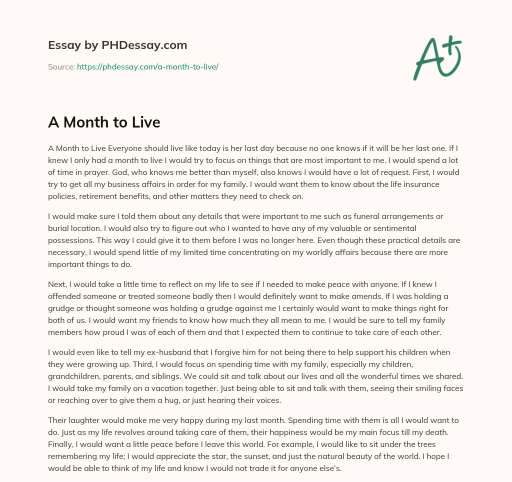 A Month to Live essay