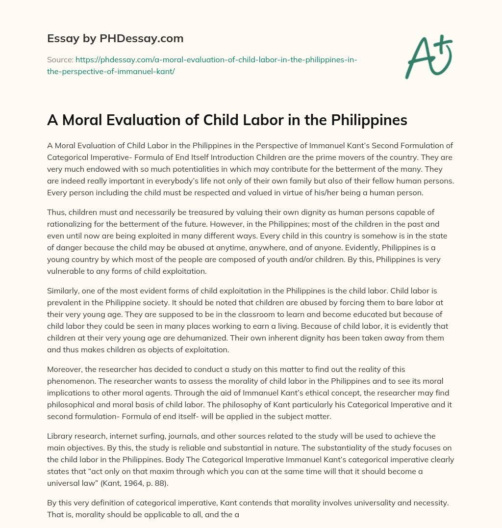 A Moral Evaluation of Child Labor in the Philippines essay
